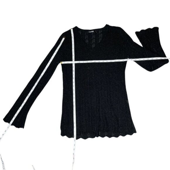 Daisy Fuentes Women's Sheer Cable Knit Bell Sleeve Sweater Romantic Goth Sz XL - Picture 3 of 5